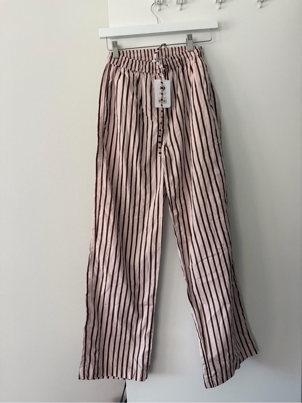 Striped Straight-Leg Pants in Light Pink and Black
